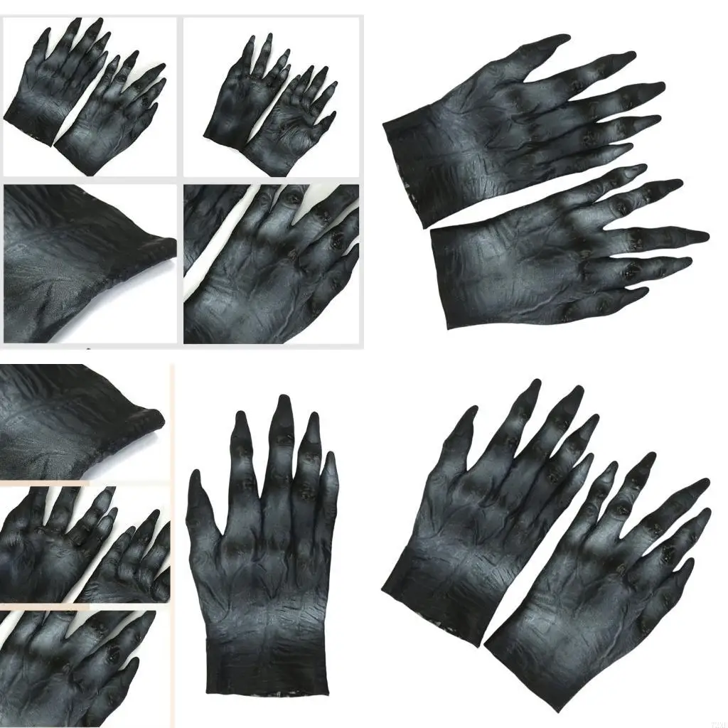 

72XE Gothic Devil Gloves Horrific Demons Gloves Latex Werewolfs Glove Zombied Hand Gloves Halloween Monsters Hand Gloves
