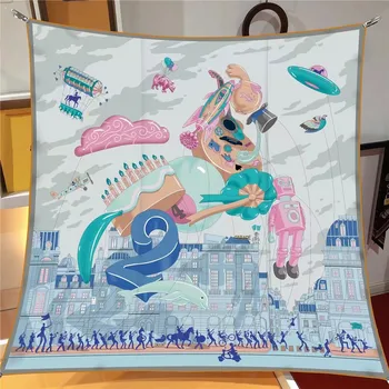 Ipek Eşarp Kadın Fly Dünya Baskı Kare Eşarp Kafa Echarpes Ipek Fular Femme Sarar Plaj Şal Bandana Bayan Hicap 90 CM