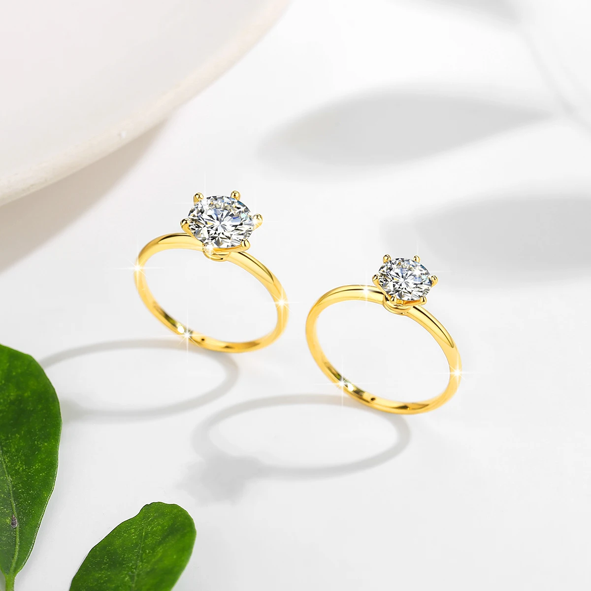 خواتم مويسانيتي ذهبية عيار 14 قيراط إكسسوارات رائعة كلاسيكية بستة شقوق مناسبة للنساء ملابس يومية لحفلات الزفاف والحفلات #1