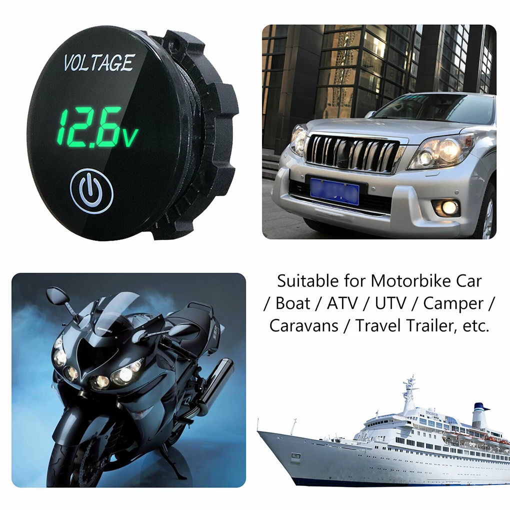 DC 5V-48V Motorcycle Voltmeter Digital Display Car Voltage Meter Replacement Parts IP65 Waterproof Accessory