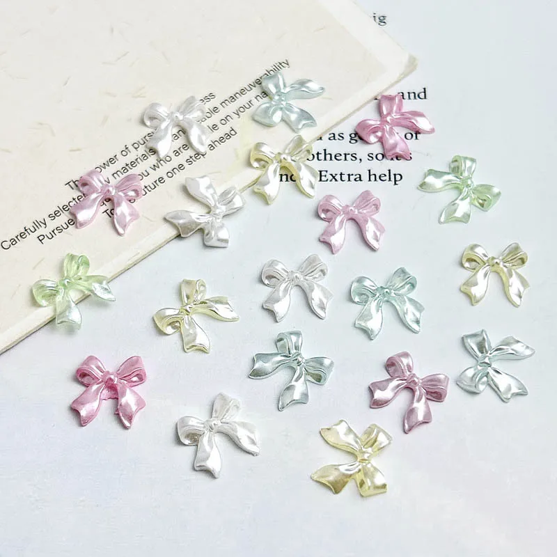 20szt Pearl Color Ribbon Bow Nail Charms Parts Kawaii Pink White Bows Nail Art Decoration Accessories Nail Art Design Supplies