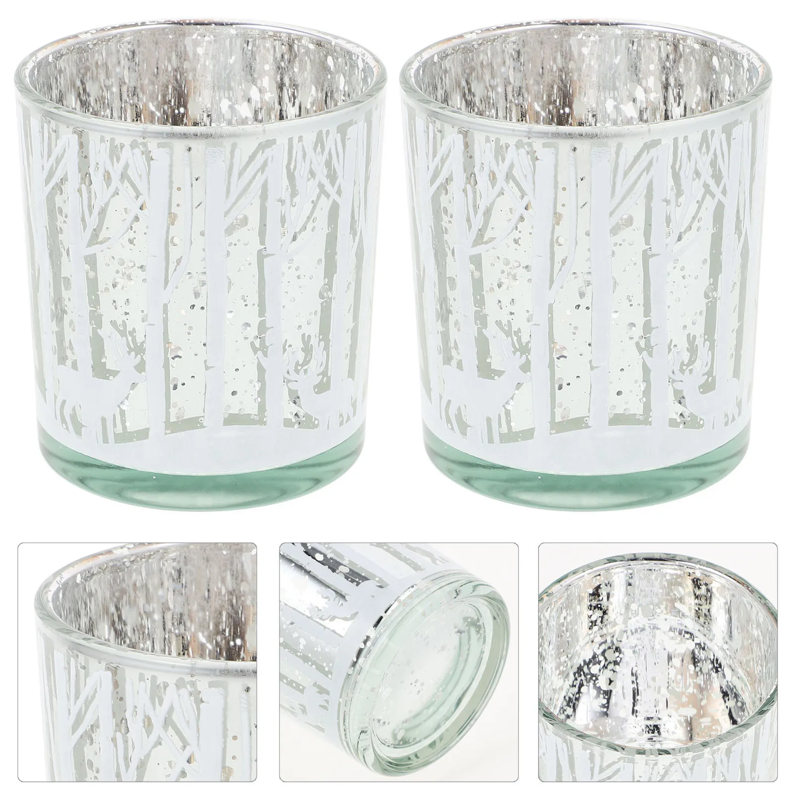 

2Pcs Xmas Glass Holder Creative Cartoon Design Tealight Stand Christmas Party Decoration Christmas Supplies