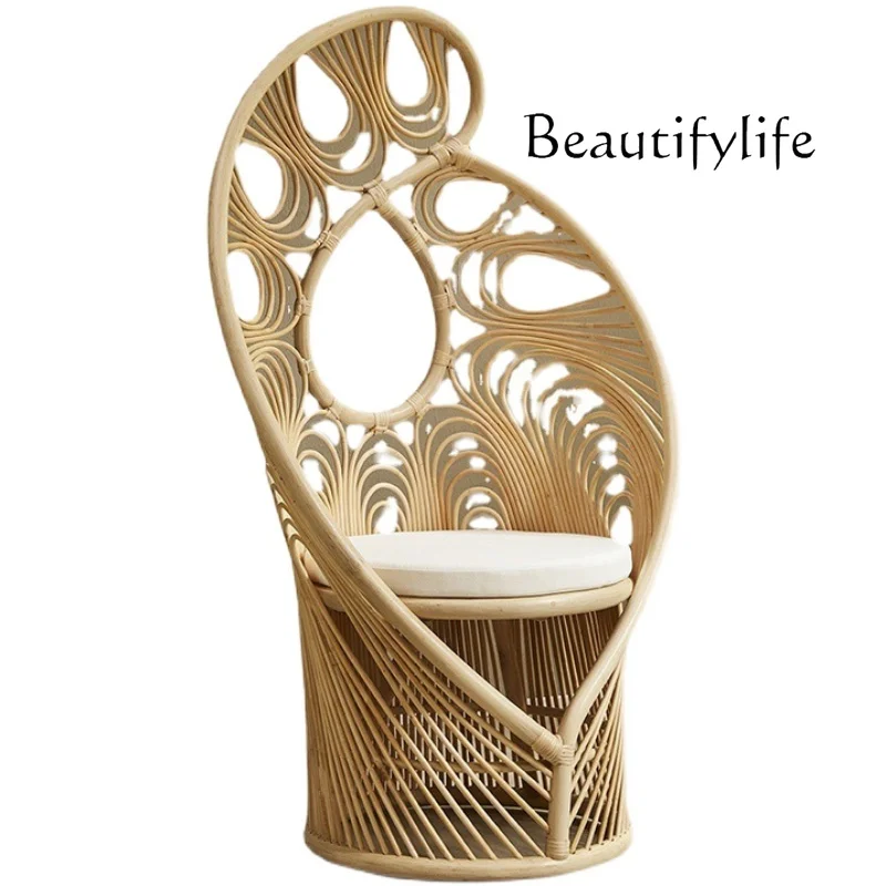 Modern Simple Rattan Chair Creative True Rattan Peacock  Rattan Chair Three-piece Art Weaving Chair