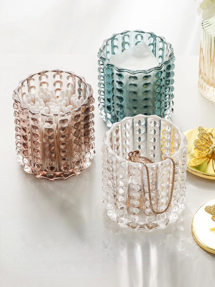 Creative Irregular Glass Jar Cotton Swab Storage Box Cosmetic Jewelry Jar Gold-plated Butterfly Cover Sundries Glass Jar Decor