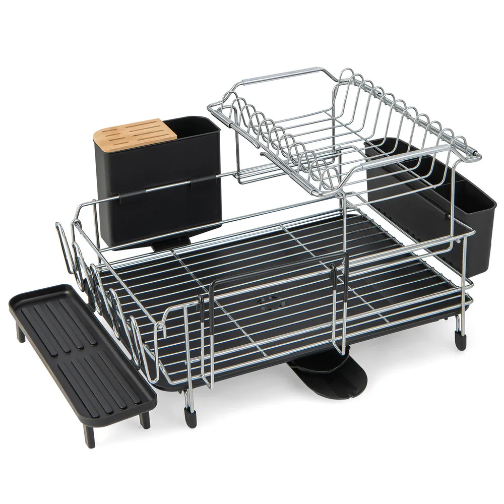 

2-Tier Rust-Proof Dish Drying Rack w/Side Cutlery Rack&Top Dish Rack Silver