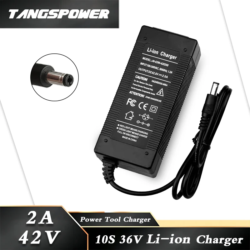 

42V 2A Lithium Batteries Pack Charger 10Series 36V 2A Li-ion Batteries Fast Charging DC 5.5*2.1MM Connector