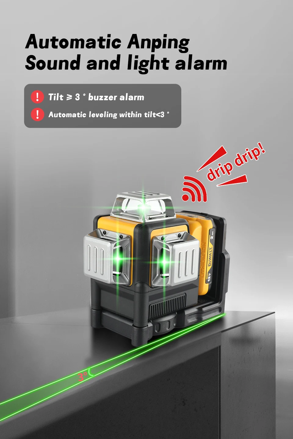 Dewalt DW089LG 12 - Line Laser Level: 3 - Side, 360 - Degree Vertical &