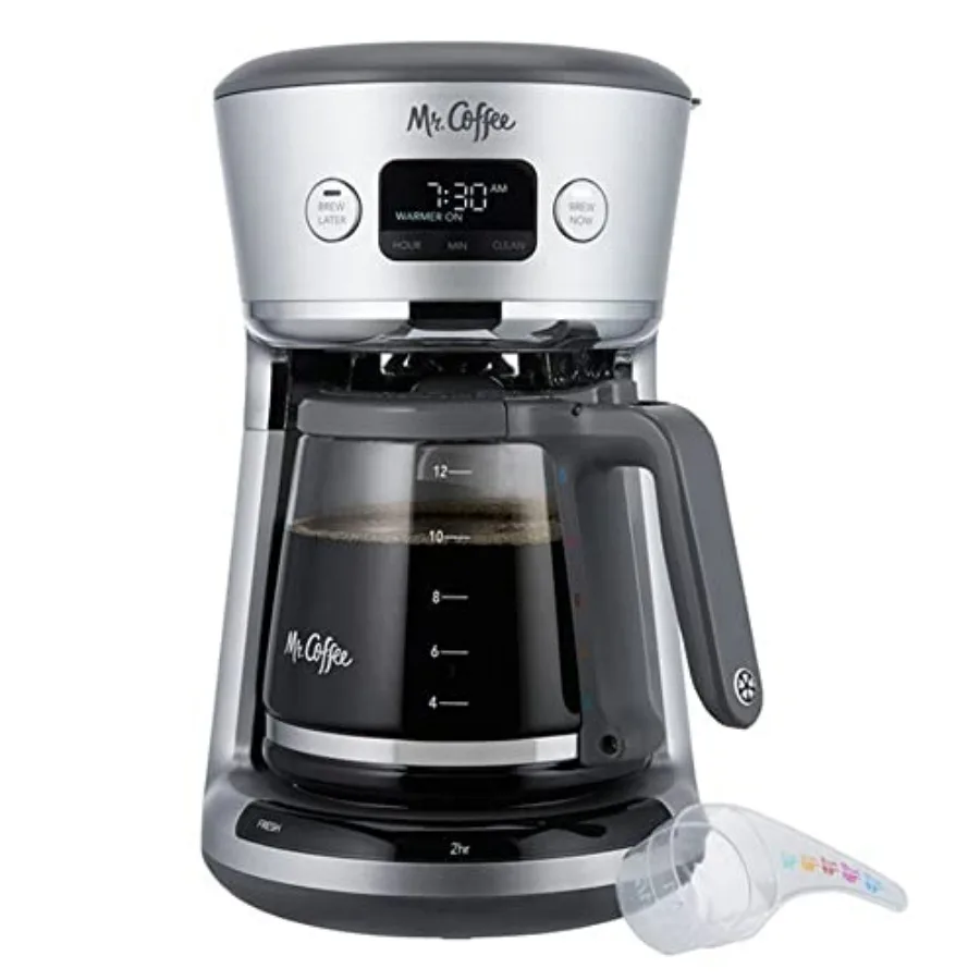 

Кофеварка Mr. Coffee Digital Easy Measure на 12 чашек с программируемым управлением и термокувшином, отделка из нержавеющей стали, черный и серебристый цвета.