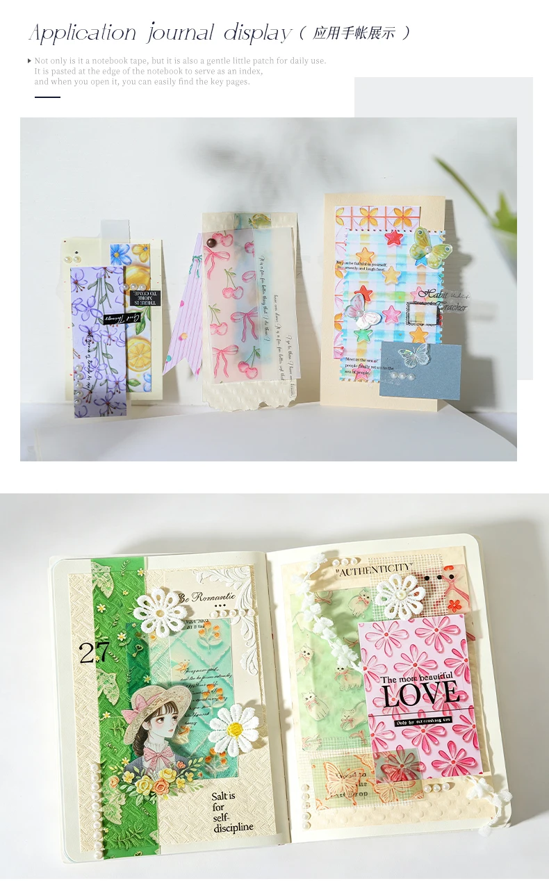 Journal GO 5cmx2m Crystal Cute Sticker Journaling Tape for Card Craft Decoration Scrapbook diy Masking Tape Stationery