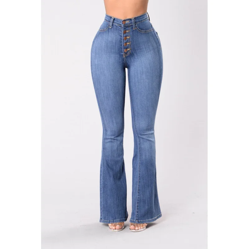 

2022European American Hot Sale Water Washed Style Stretch High Waist women's Jeans Flared Pants Straight Fashion Female Jeans