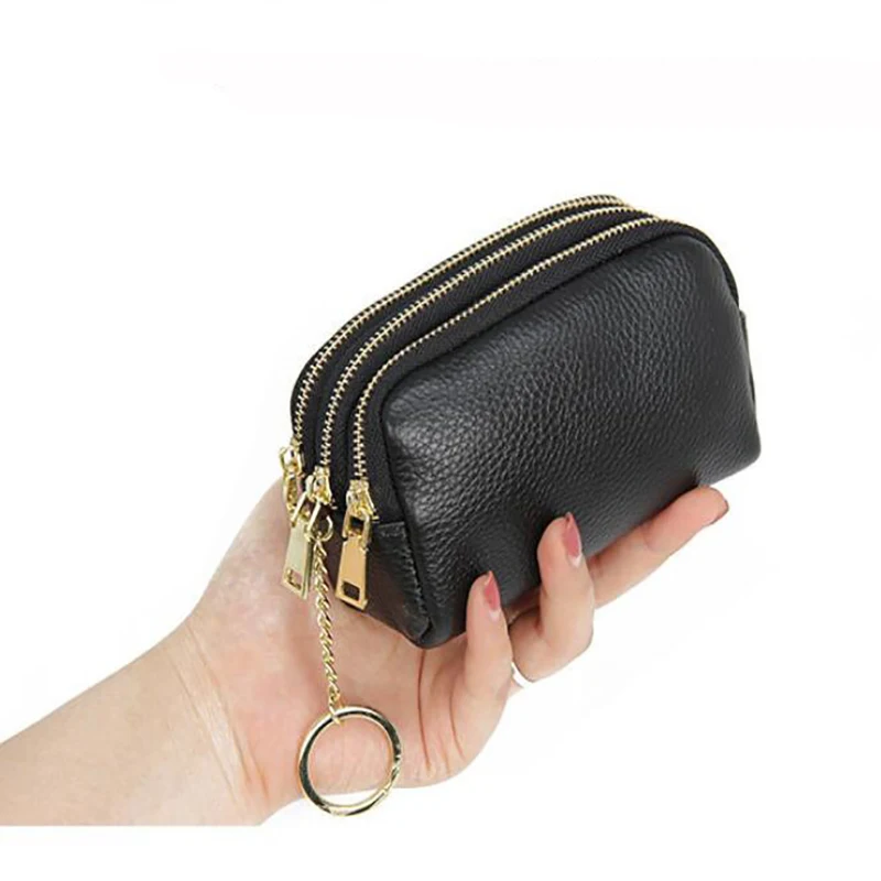 Porte-monnaie en cuir pour femmes, porte-cartes, porte-clés, poudres à changer, mini poche à fermeture éclair, populaire, petit sac d'argent, portefeuille haute capacité