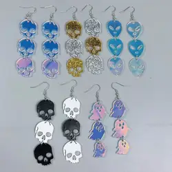 Halloween Collection New Laser Colorful Skull Head Ghost Pumpkin Outward Newcomer Acrylic Pendant Earrings Party Jewelry Gifts