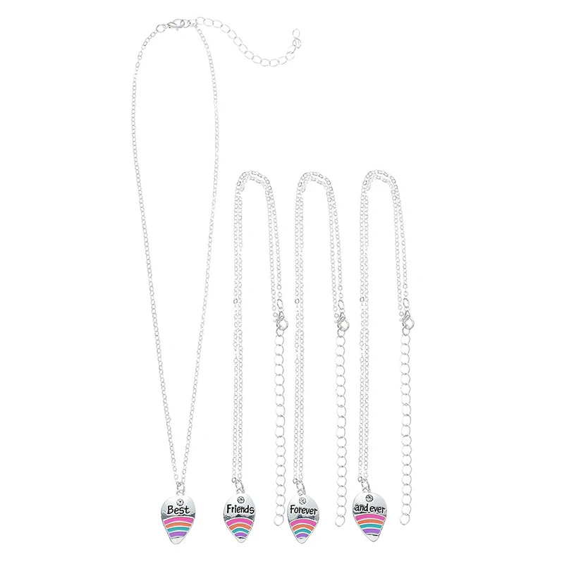 4Pcs/set Best Friends Forever And Ever Rainbow Pendant BFF Necklace Good Friends Friendship Jewelry Gift for Girls