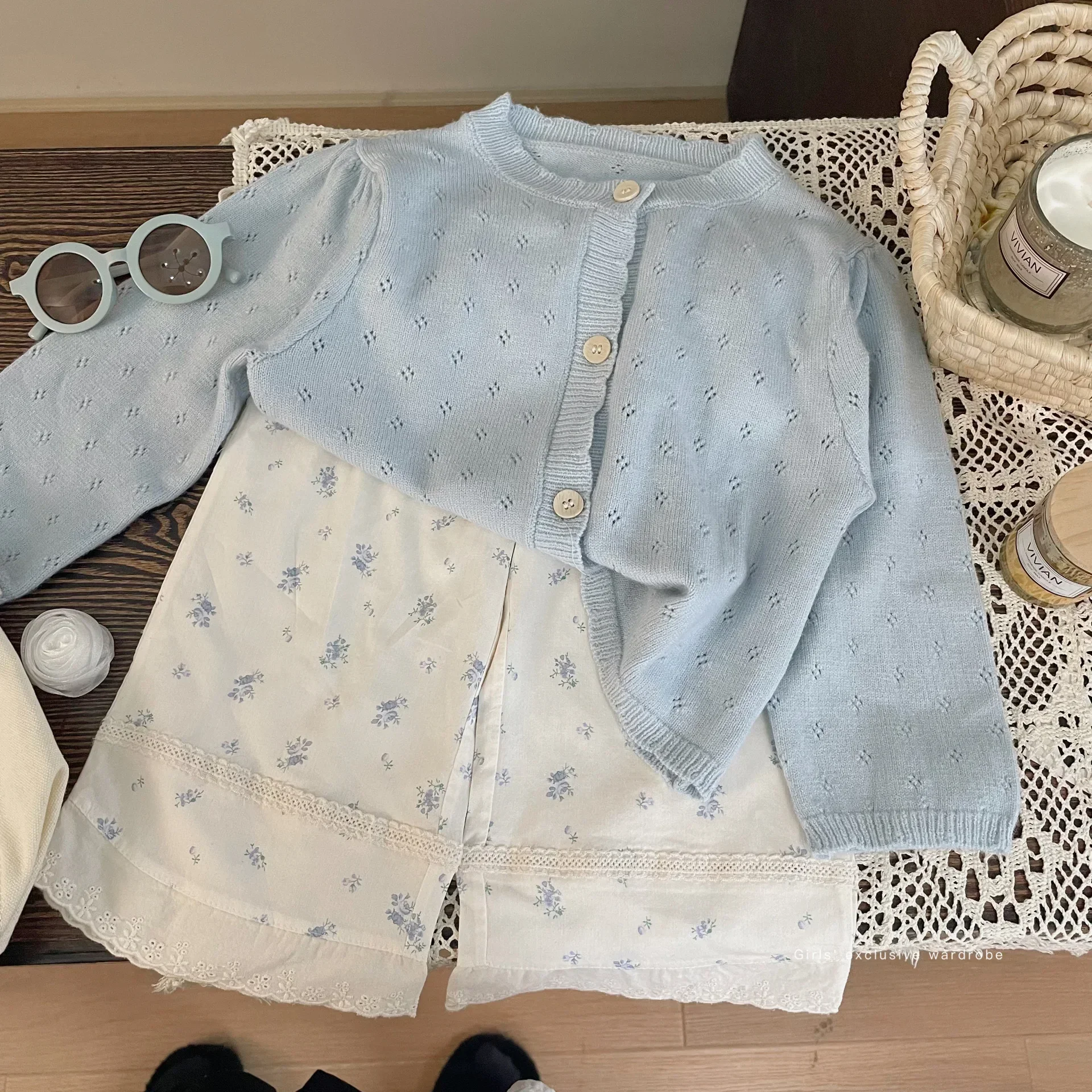 

Children's Clothing 2024 New Spring Girls Cardigan Jacket Children's Versatile Floral Pants Three Piece Set Trendy Girls Clothes