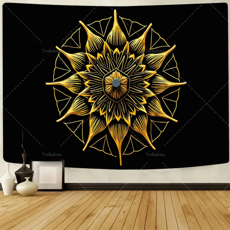 

1pc Wall Tapestry Golden Mandala Tapestry - Boho Chic Wall Hanging for Living Room Decor