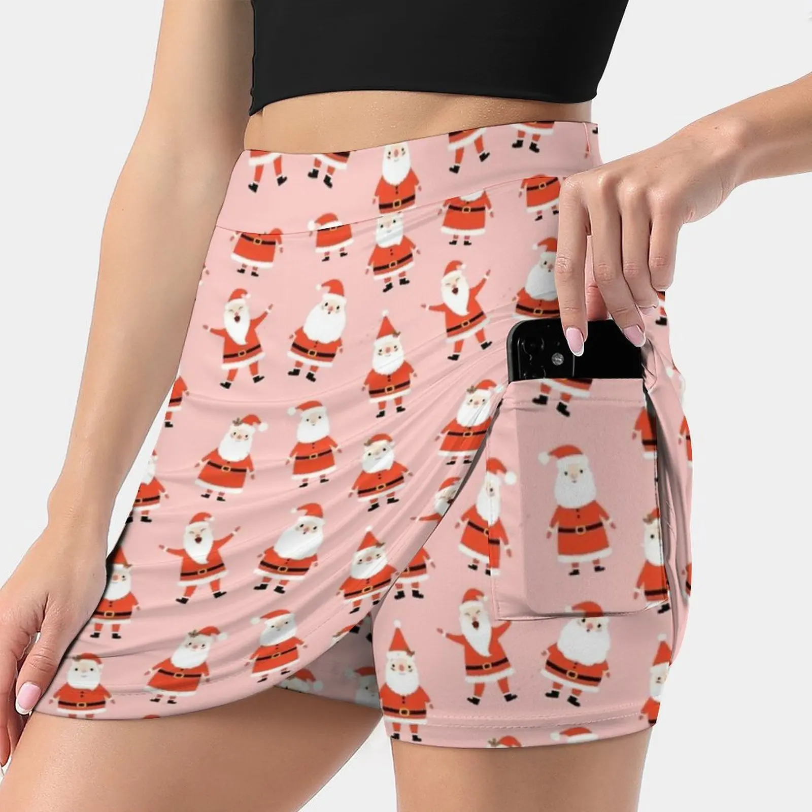 Cute Santa Claus On Pink Background Women's skirt Aesthetic skirts New Fashion Short Skirts Santa Claus Christmas Cartoon Cute