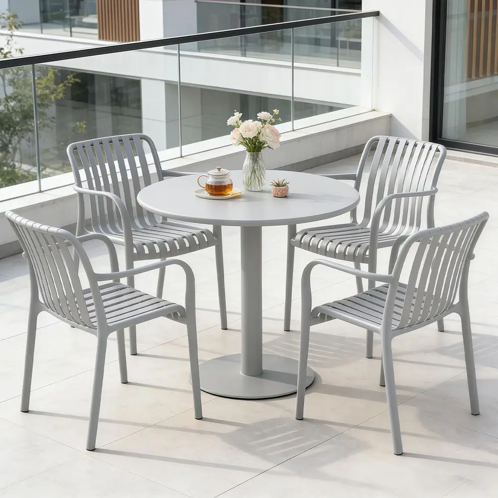 

Patio Dining Chairs Set of 4, AllWeather Outdoor and Indoor Stackable Chairs with Curved Back, Waterproof for Patio, Deck, Porc