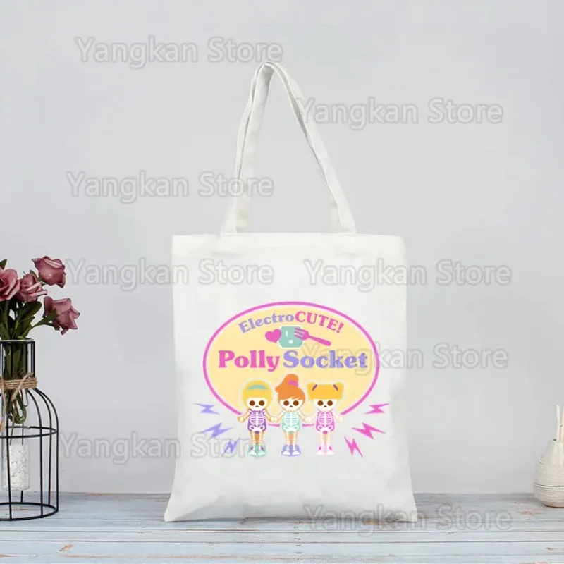 Polly Pocket-bolsas de Picnic para mujer, bolso de mano de lona de tela, para compras, viaje, ecológico, reutilizable, de hombro, bolsas de compras