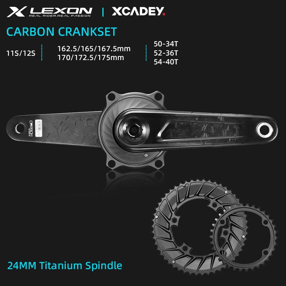 2025 LEXON Full Carbon Road Cranksets Bicycle Cranks 362g 24mm Titanium Spindle 162.5/165/167.5/170/172.5/175MM Cycling Parts