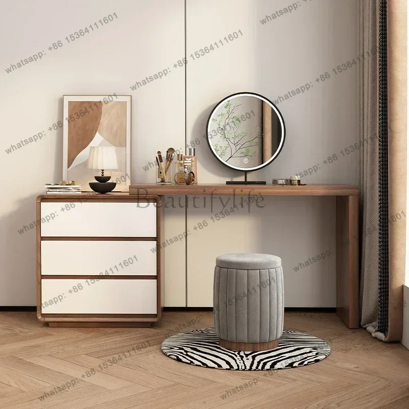 FG European Bedroom Dresser Cabinet Modern Nordic Wood Women Led Mirror Makeup Table Storage Drawer Penteadeiras Furniture For H