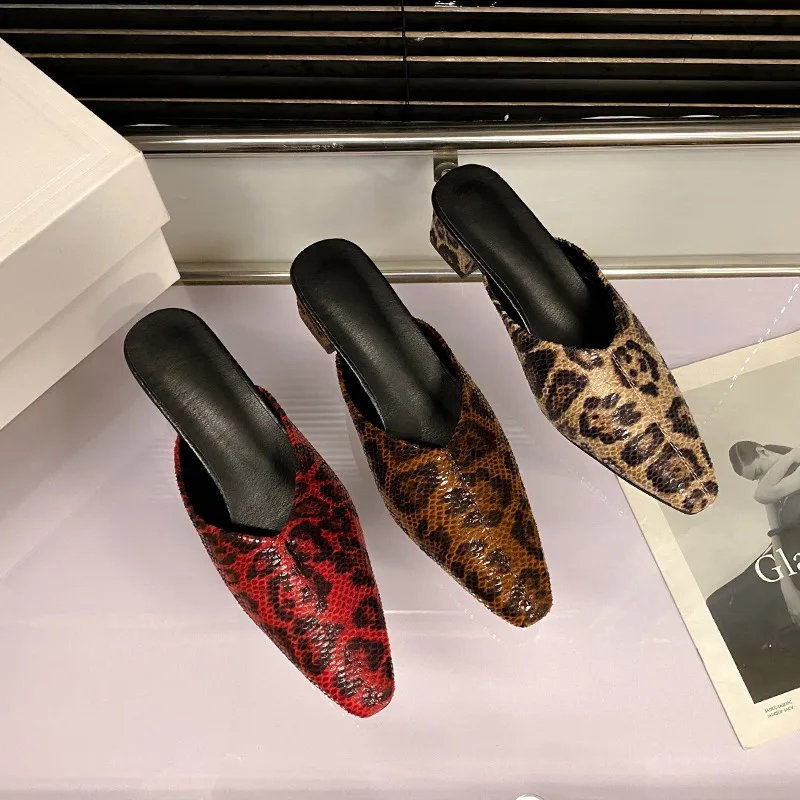 Women's Slippers Summer New Sexy Snake Pattern Mid-high Heel Shoes Trend Designer Temperament Elegant Bag-toe Women Slippers