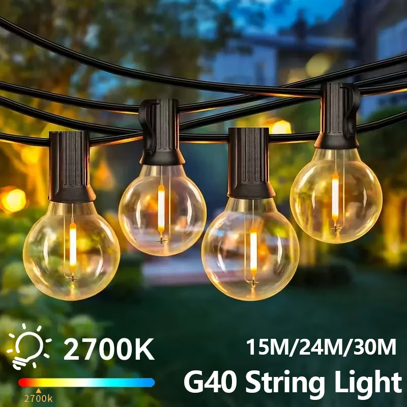 8M/24M/45M Outdoor Garten Lichterketten G40LED Bruchsichere Glühbirne IP44Fairy Lampe 2700K Hochzeit Weihnachten party Decor Girlande Lampe