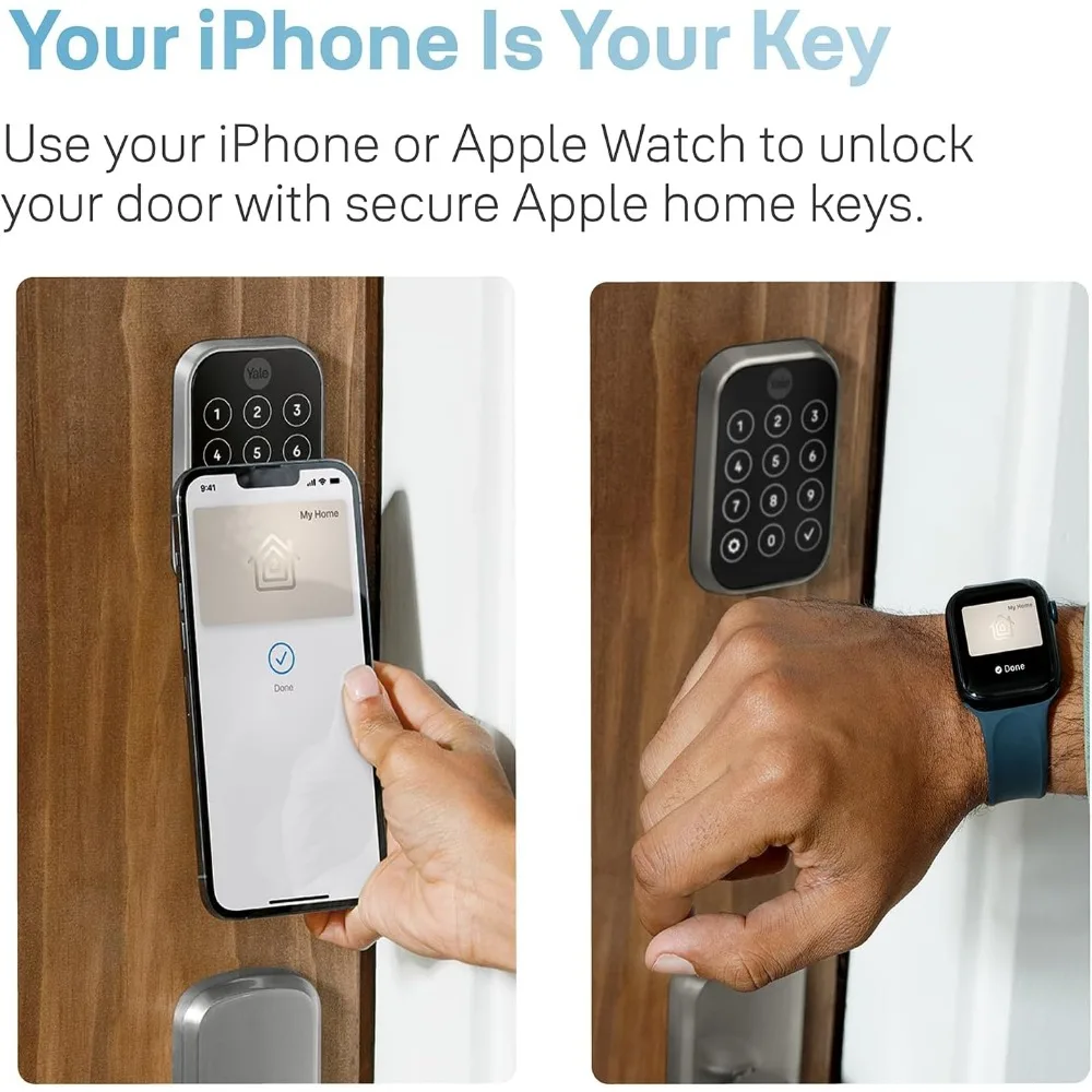 Yale Assure Lock 2 Plus Apple Home Keys, Cerradura de puerta de entrada sin llave de bronce con teclado para cerradura de entrada de código y desbloqueo automático (sin Wi-F