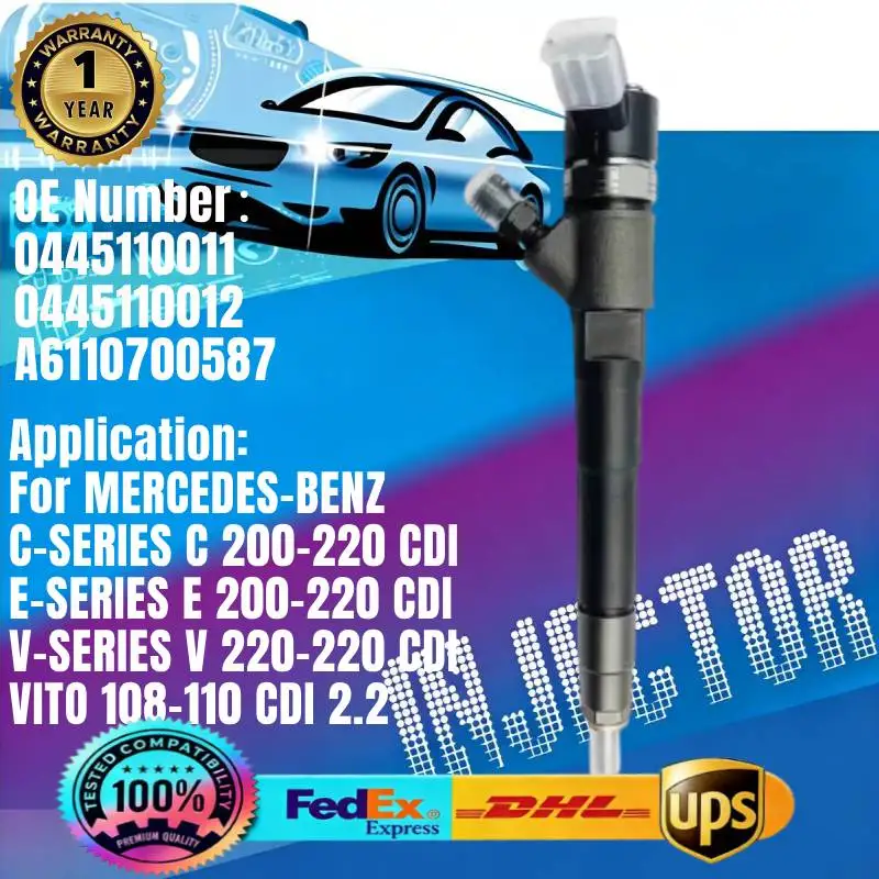 

Fuel Injector 0445110011 0445110012 A6110700587 Common Rail Injector for Mercedes-Benz Vito C/E-Series 200-220 CDI Engine