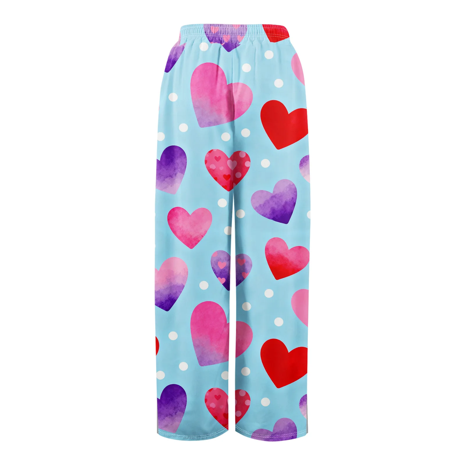 سروال واسع الساق بنمط طباعة القلب سروال برباط خصر مرن مع جيوب سروال نسائي فضفاض غير رسمي سروال عيد الحب #5