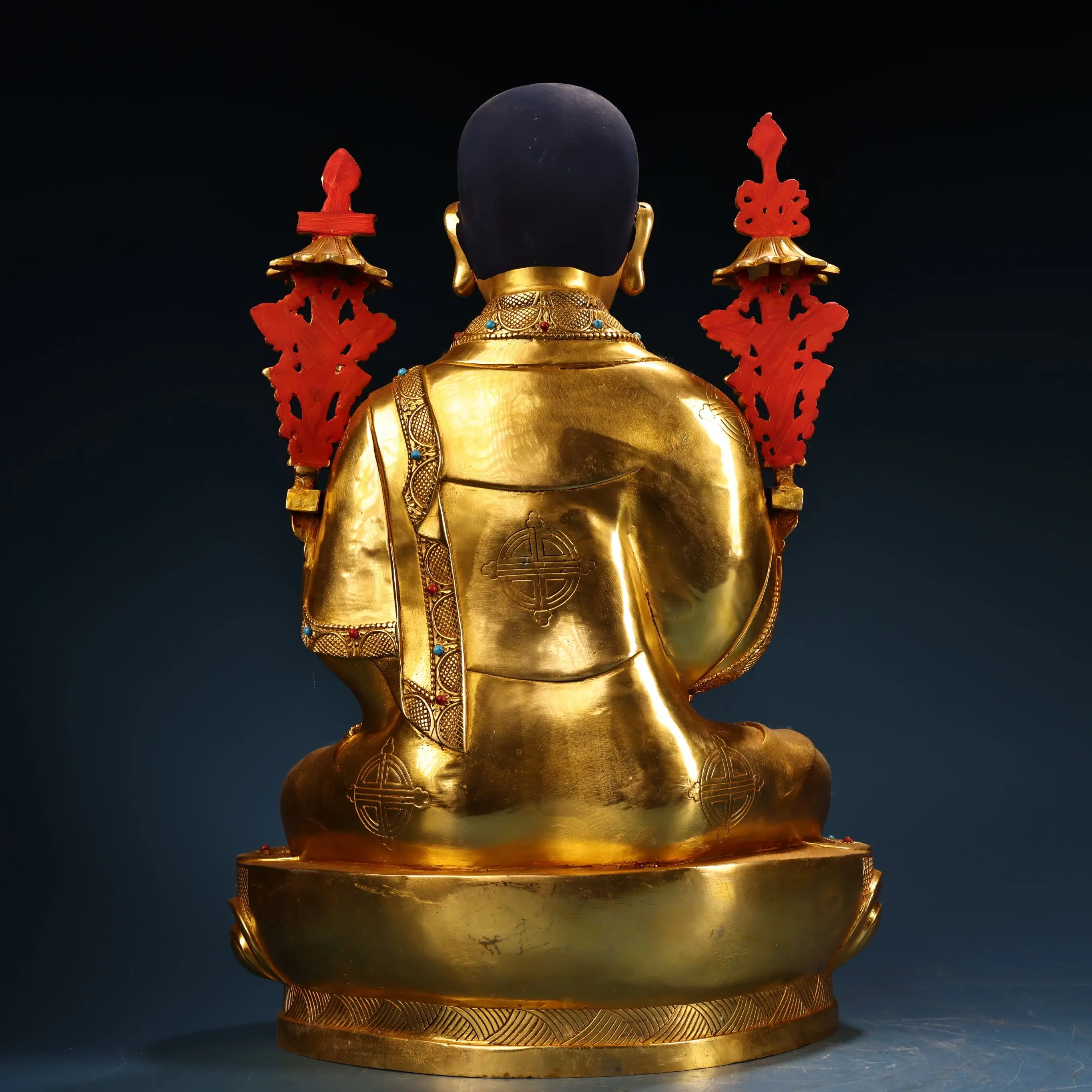 Old Bronze Gilded Painted Face Mosaic Gem Tsongkhapa  Lotus Buddha Terrace  Sitting Buddha Amitabha Buddha Worship Hall