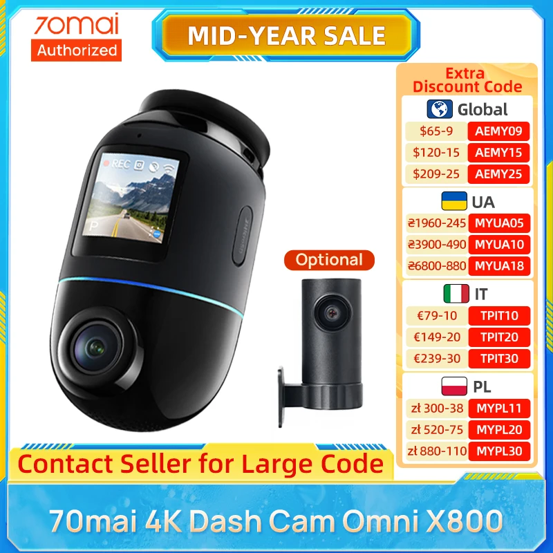 70mai 4K Dash Cam Omni X800 with 4G Hardwire Kit UP04 360