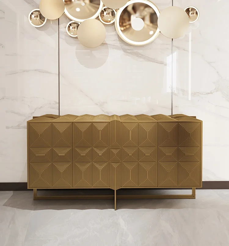 

Italian light luxury stainless steel art sideboard villa living room solid wood sideboard designer new custom