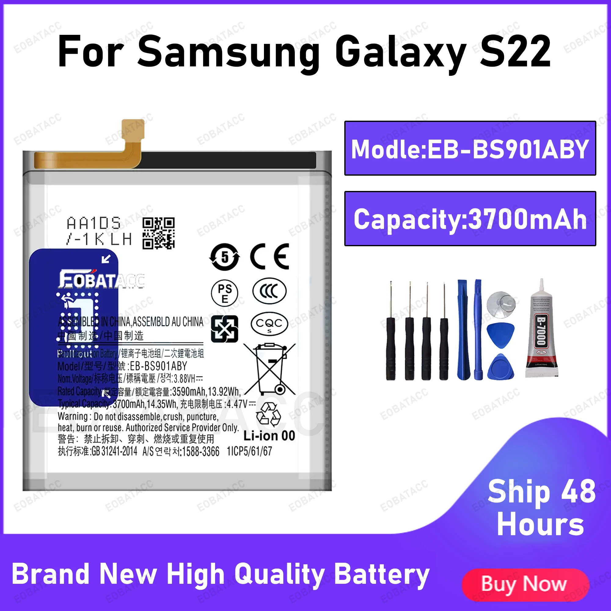 2026 YEARS EOTABACC High Quality 100% Original EB-BS901ABY Battery For Samsung S22 Phone Battery+Tools