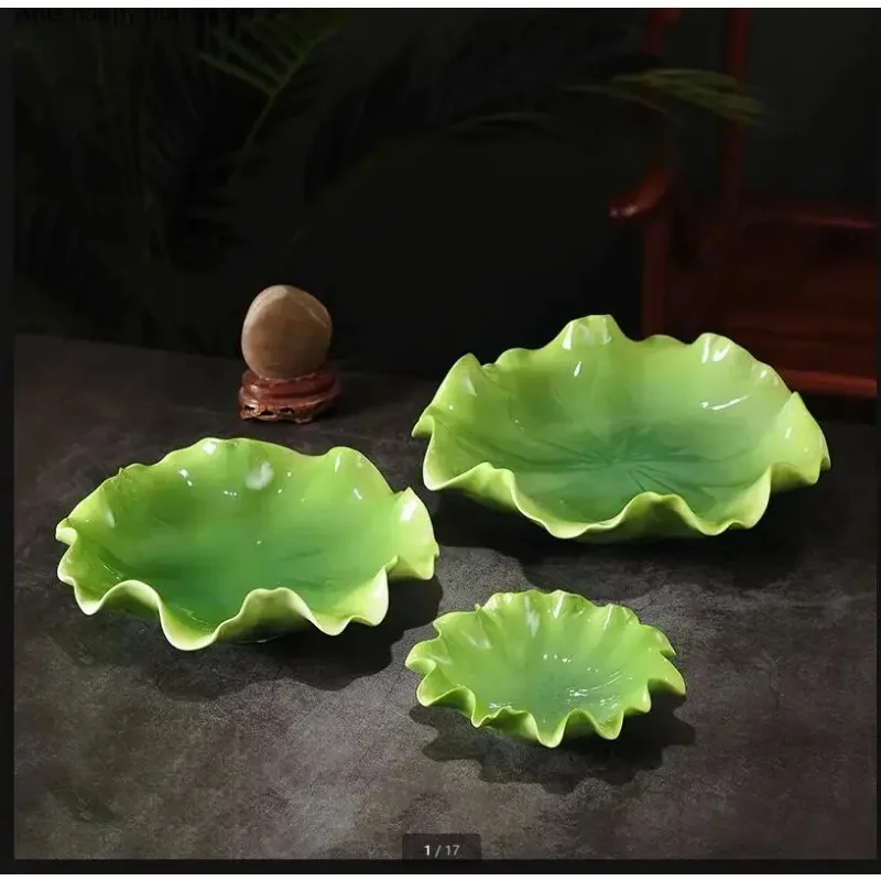 

Green Leaf Ceramic Plate Fruit Plates Dish Snack Tray Decorative Dinner Salad Bowl Home Decoration Ornaments