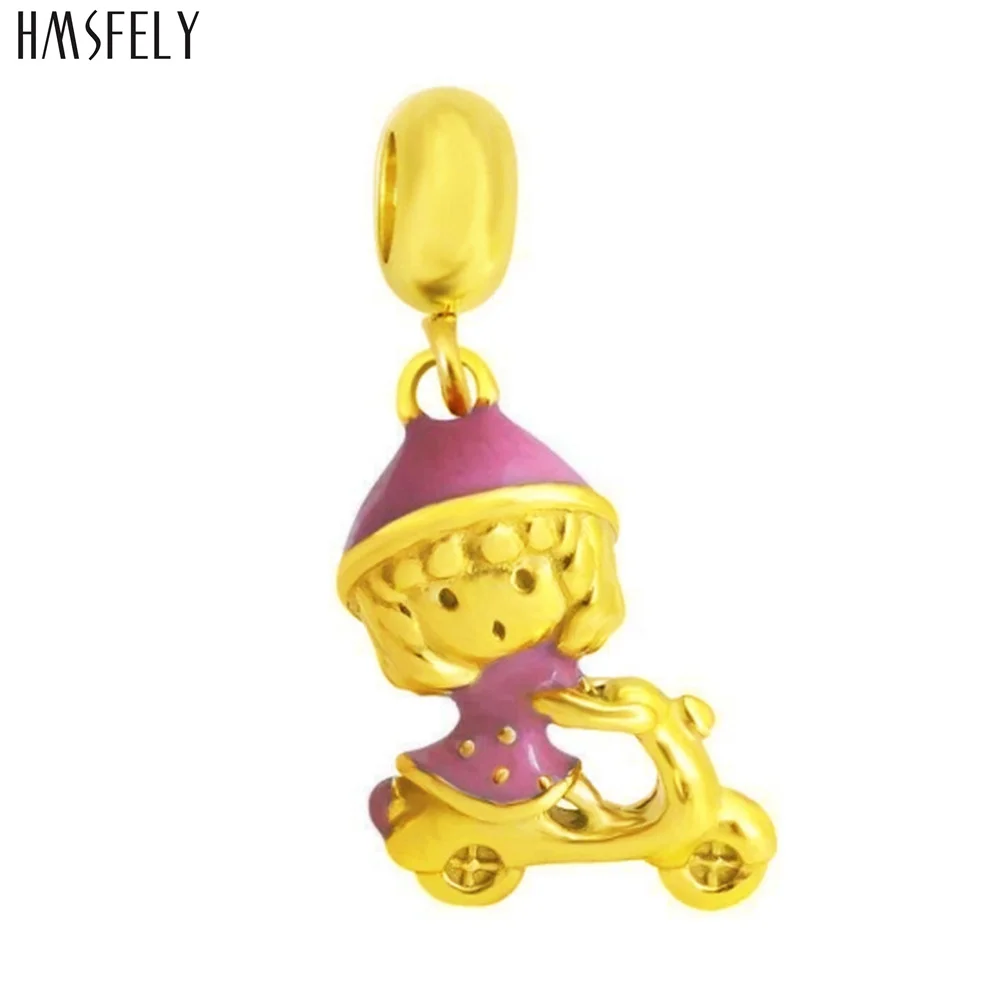 HMSFELY ride bicycle Girl Pendant For DIY Bracelet Necklace Jewelry Making Accessories Women Bracelets Parts