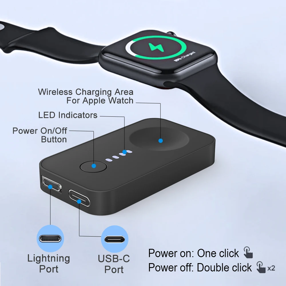 애플 워치용 무선 마그네틱 보조배터리, 아이워치 시리즈용 미니 충전기, 울트라 휴대용 충전 배터리 보조베터리, 1200mAh