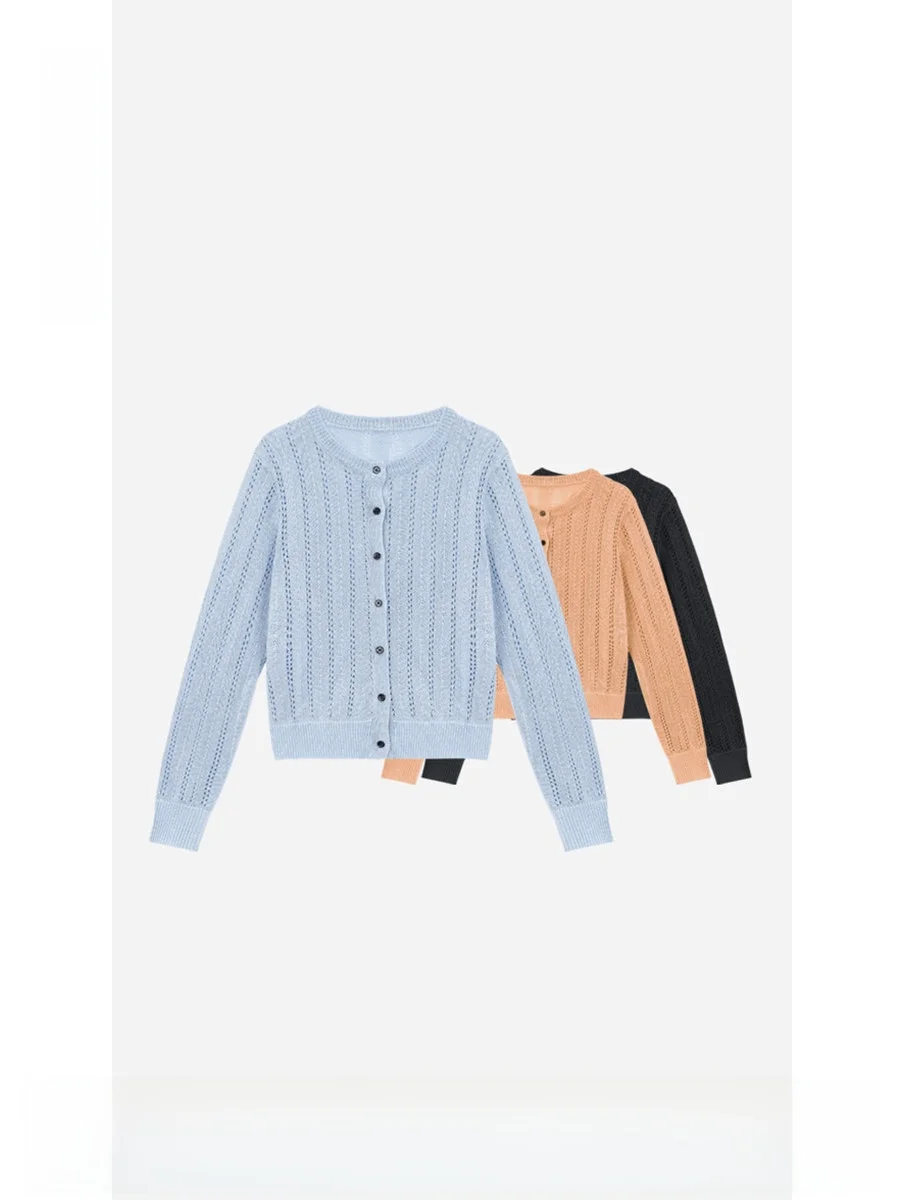 

Spring New Women's Knitted Hollow Long Sleeve Open Cardigan Lan Cl1Ks2617 Thin Regular Fit Fiber Blend Casual Cardigan