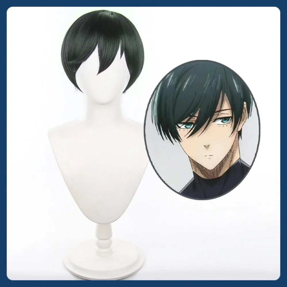 Toko Wig Mid-Jade Blue Lock Rin Itoshi Wig Cosplay Permainan Anime Kostum Bermain Peran Alat Peraga Kostum Halloween Rambut Sintetis