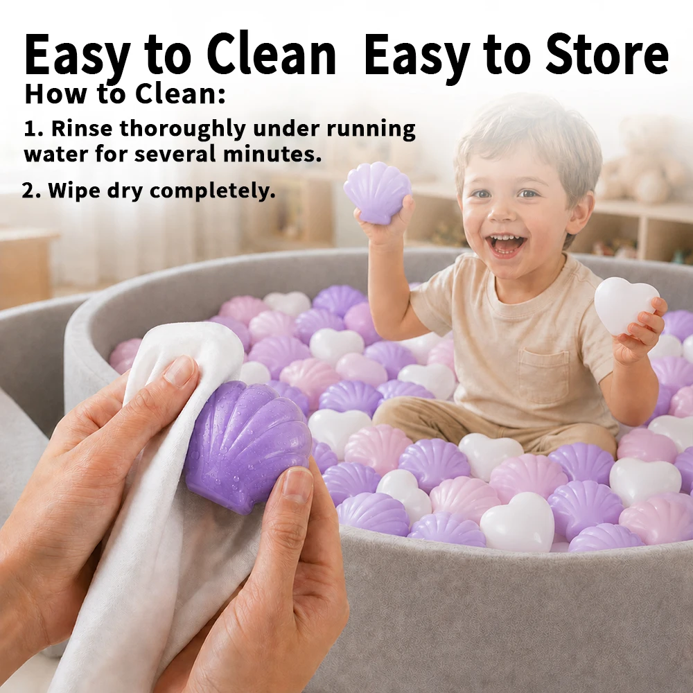 Colorful Shell Shape Ball Pit Balls 100pcs Soft PE Material With Net Bag for Kid Indoor Party Bathroom Summer Toys
