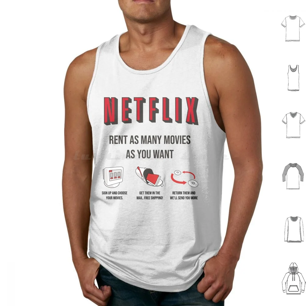 Camisetas sin mangas vintage de Netflix, chaleco sin mangas, diseño retro de Netflix, logotipo divertido de películas y música, ilustración del logotipo de Netflix. O