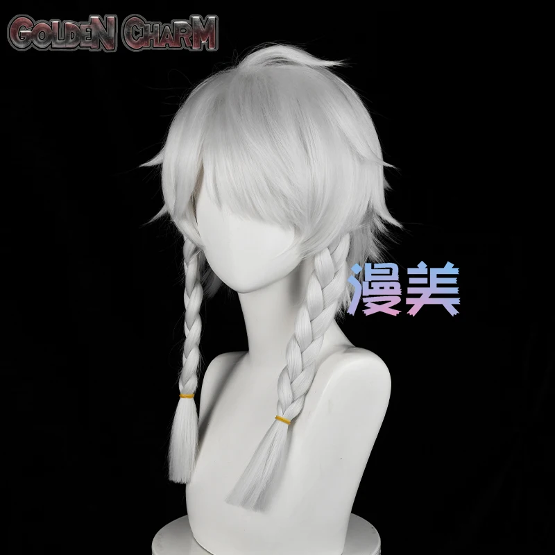 Seer eli clark peruca cosplay 45cm prata branco trançado fibra resistente ao calor longo roleplay anime festa cabelo para adultos personalizado