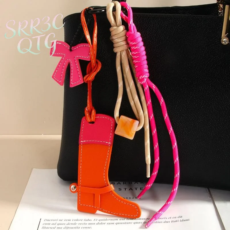 Hot Sale Vintage Western Cowboy Boot Bag Charm Color Block Long Boot Pendant With Bow Beaded Tassel Boho Accessory For Backpacks