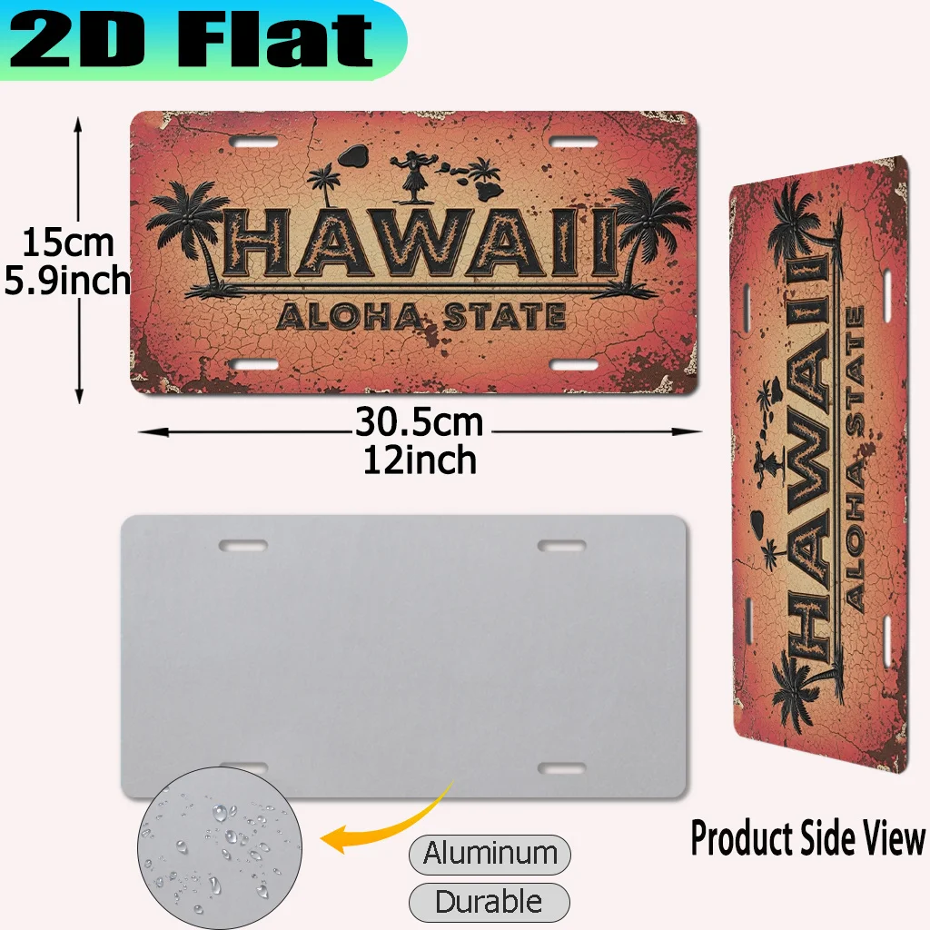 2D Flat - 【2D Flat】 2D Flat - [2D Flat] A Vintage Aluminum Sign from The Aloha State of Hawaii (12X6 Inches), Intended for Decor