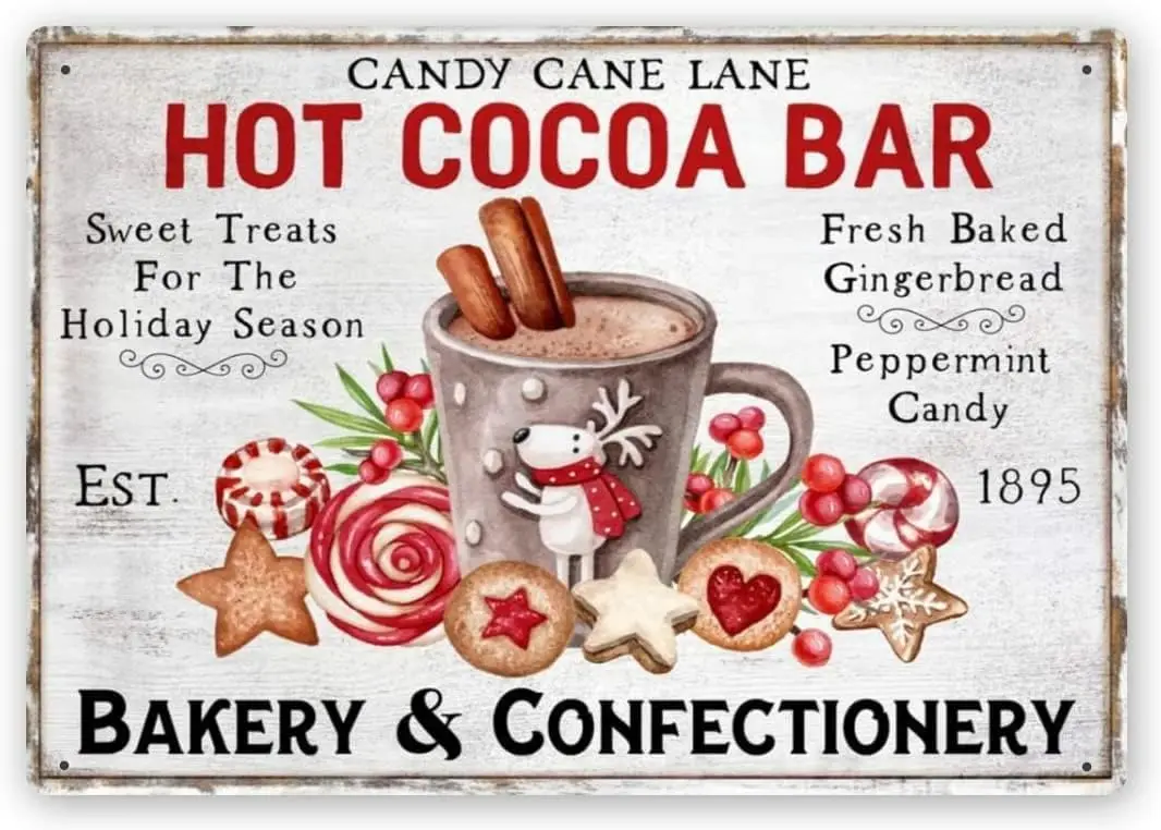 Tin Signs for Man Cave Hot Cocoa Sign Christmas Decor Coffee Bar Sign Antique Metal Tin Sign Wall Decor for Home Cafe Bar Club M