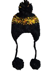 BomHCS Women's Winter Warm Mosaic Big-belly Yarns Earflap Beanie 100% Handmade Knit Hats