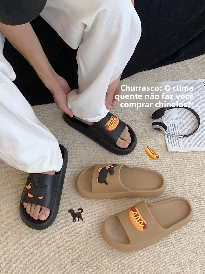 

Fun Cartoon Dog Slippers for Couples Summer Anti-Slip Outdoor Fashion Street Style Men's Women's Thin Strap Slippers