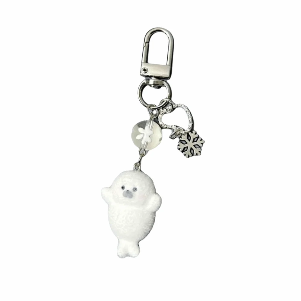 Cute Design Flocked Seal Pendant Resin Material Fluffy Texture Marine Animal Charm White Color Lightweight