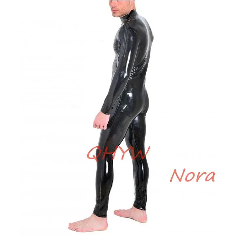 

Handmade Men Latex Catsuit with Shoulder Zip Back Crotch Zipper Fetish Rubber Bodysuits