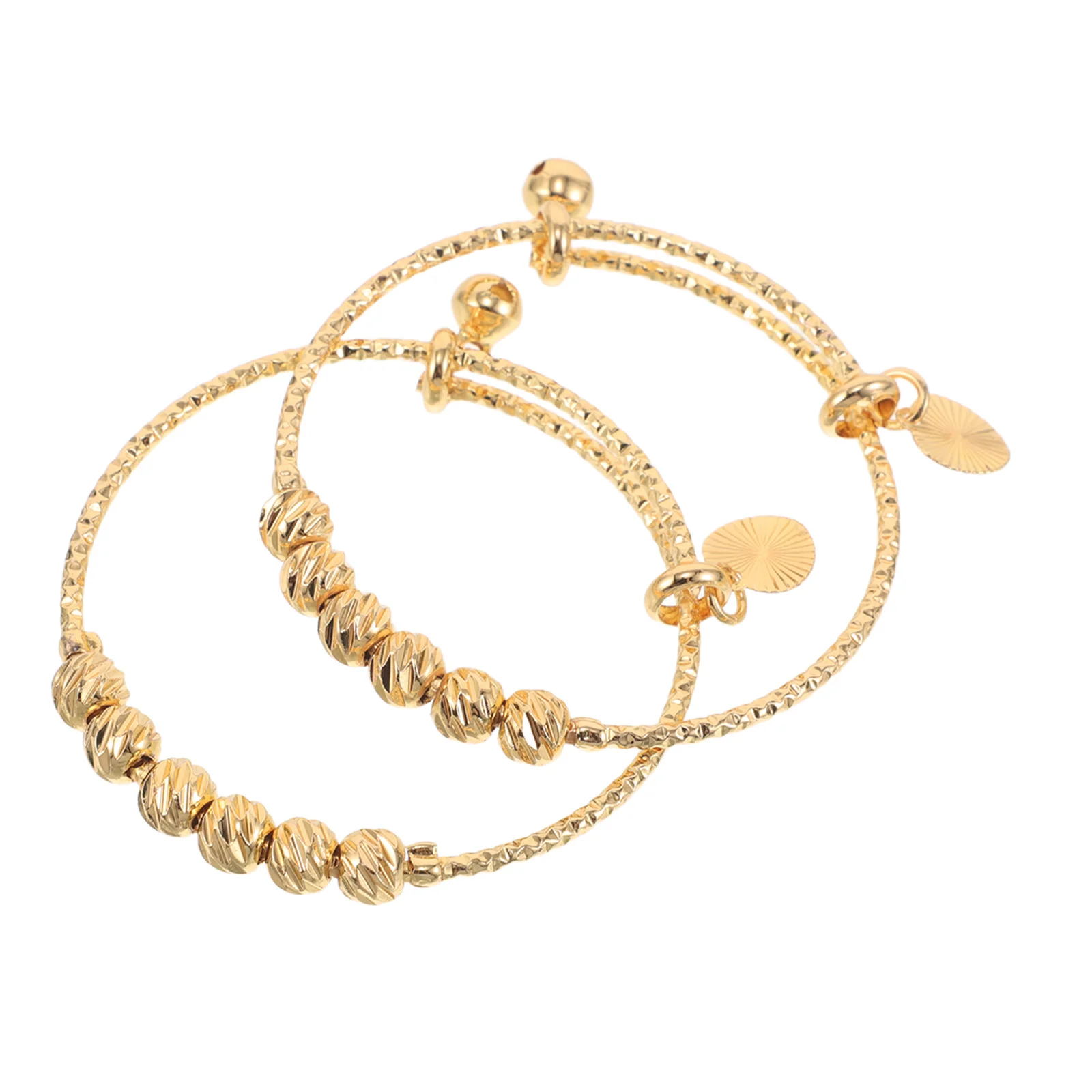 

2Pcs Adjustable Golden Baby Bangles Beaded Bracelets for Kids Infant Everyday Wear Jewelry Kids Bangles for Girls