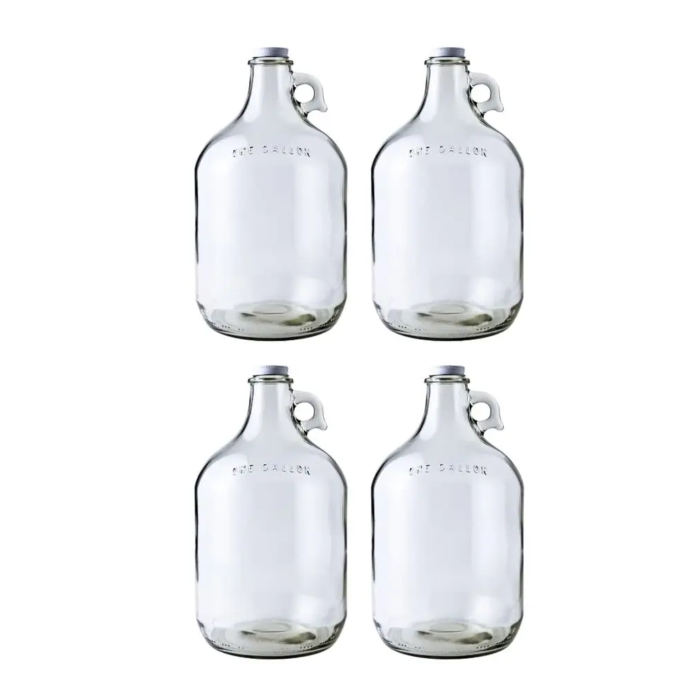 

4Pack 1 Gallon Glass Jug Set 128 oz w White Metal Caps Multipurpose 1 Gallon Jug, amp Detergent Dispenser for Laundry, Glass Ja